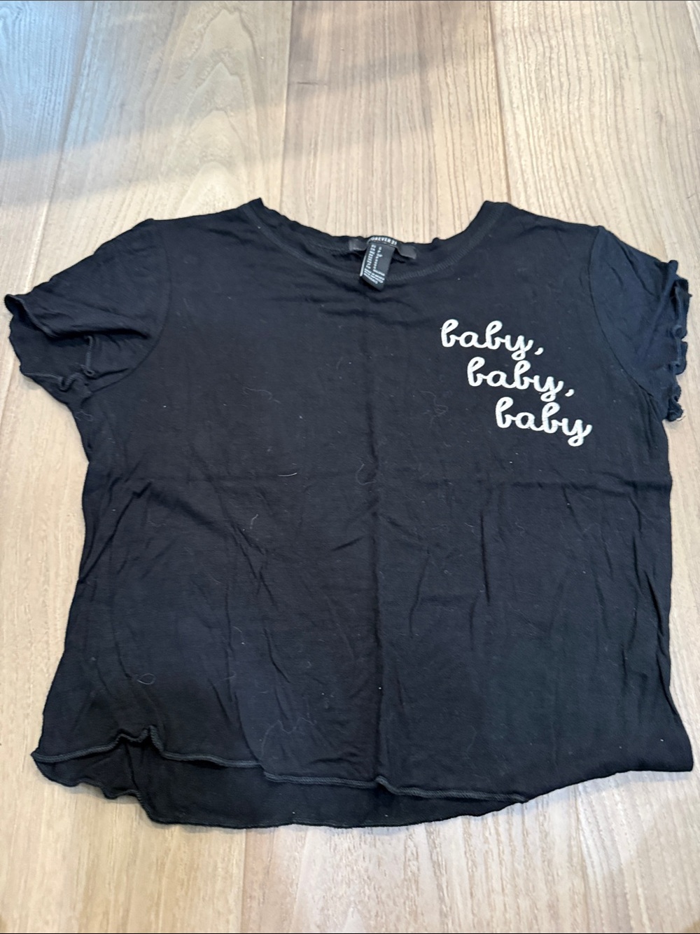 Forever 21 Black Short Sleeve Tee with White 'baby, baby, baby' Script